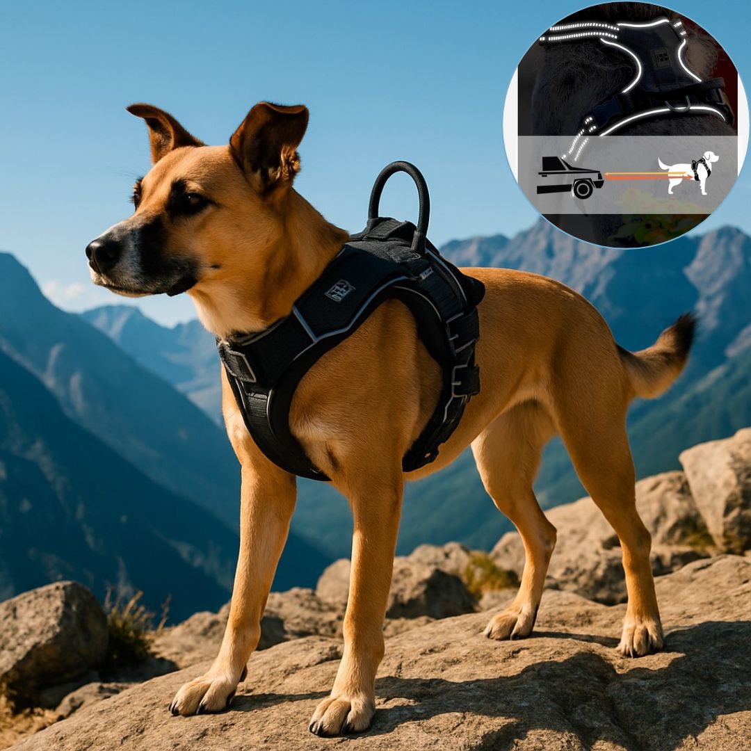 harnais chien anti traction noir reflechissant
