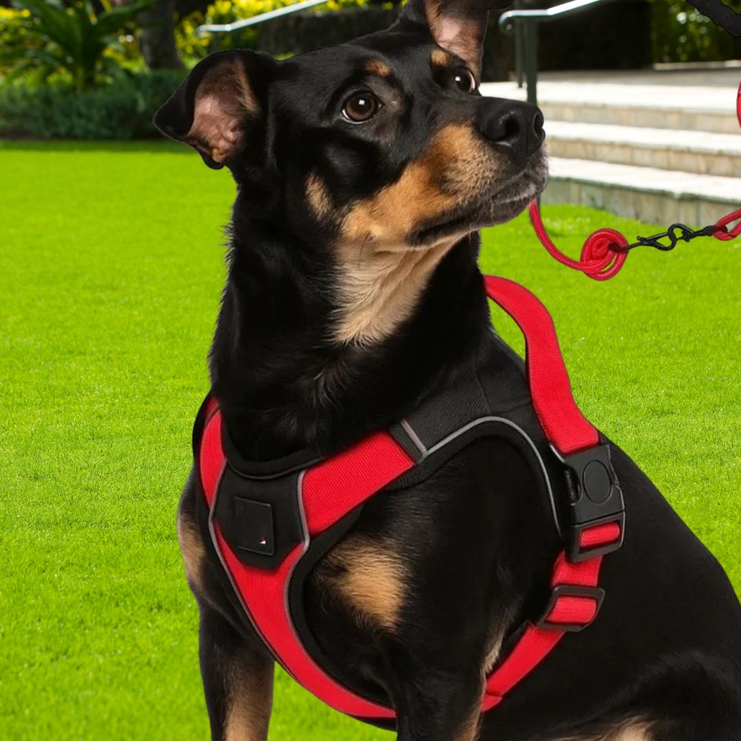 harnais anti traction chien rouge vif